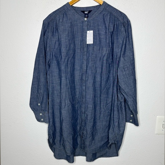 Lands End long sleeve plus size 2X long cotton tunic in jean blue - Picture 1 of 5